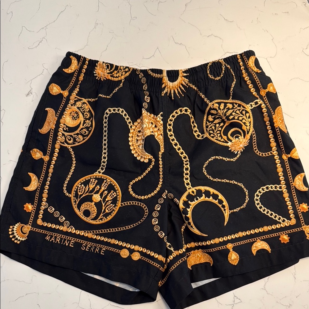 Marine Serre Men’s Black and Gold Swim Shorts